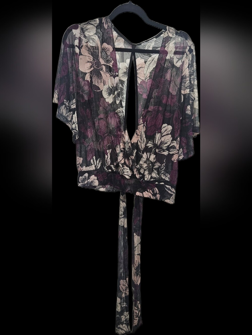 Floral Tie-Back Women's Top - Black and Purple